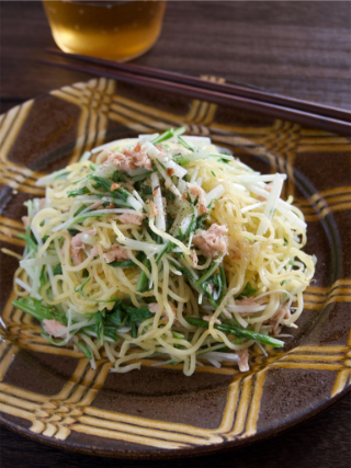 水菜とツナの塩焼きそば